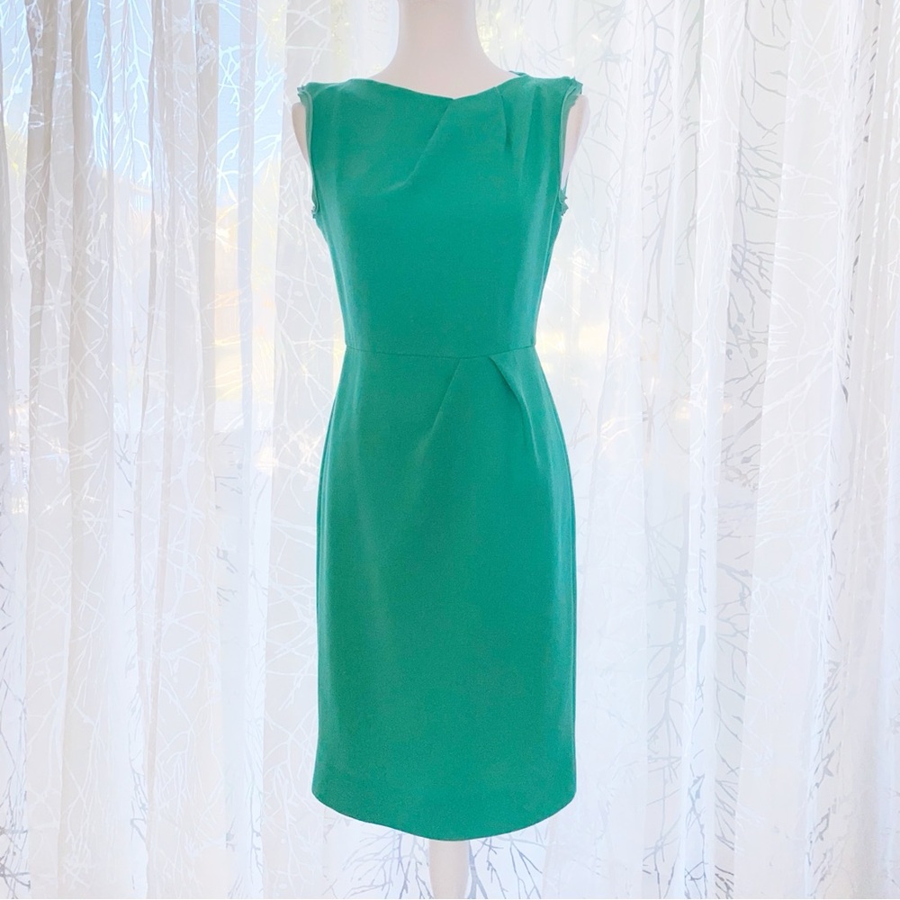 ROKSANDA ILINCIC TEAL GREEN PLEATED BACK ZIPPER SLEEVELESS SHEATH DRESS - Picture 5 of 14